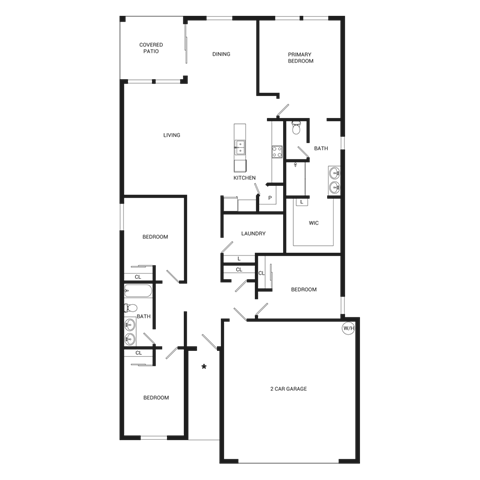 Floor plan for 4 beds, 2 baths, 1832 sqft
